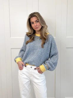 Strepen knit Leah blauw/geel/bruin
