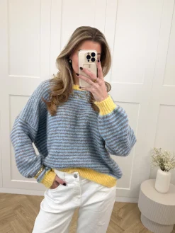 Strepen knit Leah blauw/geel/bruin