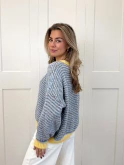 Strepen knit Leah blauw/geel/bruin