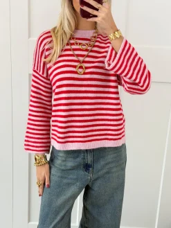 Strepen trui Fien rood/roze