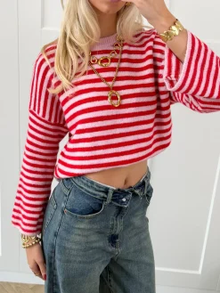 Strepen trui Fien rood/roze