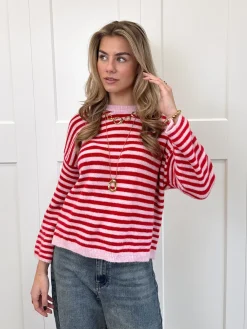 Strepen trui Fien rood/roze