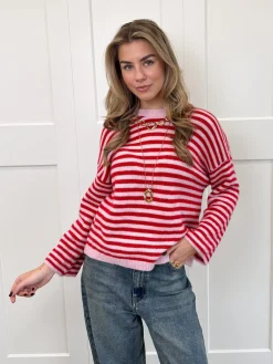 Strepen trui Fien rood/roze