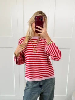 Strepen trui Fien rood/roze