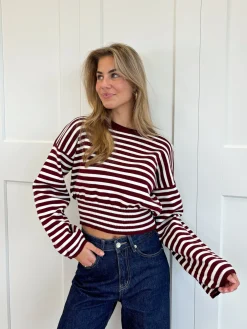 Strepen trui Hazel bordeaux