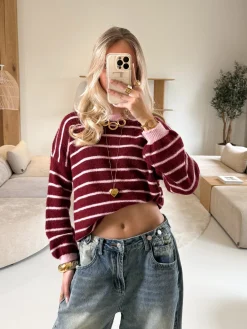 Strepen trui Pien bordeaux