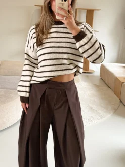 Strepen trui Pien bruin/beige