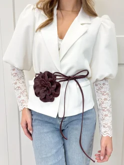 Taille knoopriem bloem bordeaux