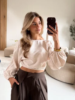 Topje Monica ecru geruit