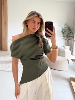 Top off shoulder Candice kaki