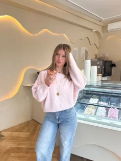 Trui off shoulder Alina roze