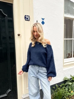 Trui off shoulder Didi navy