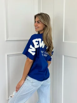T-shirt New York blauw-wit