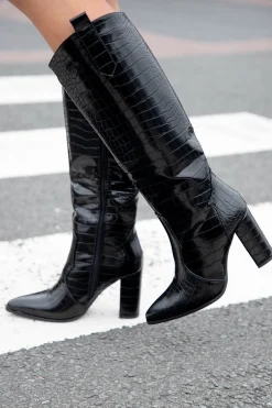 Zwarte croco dameslaars Fay