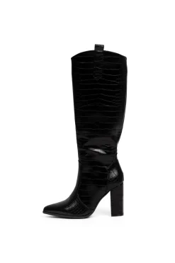 Zwarte croco dameslaars Fay